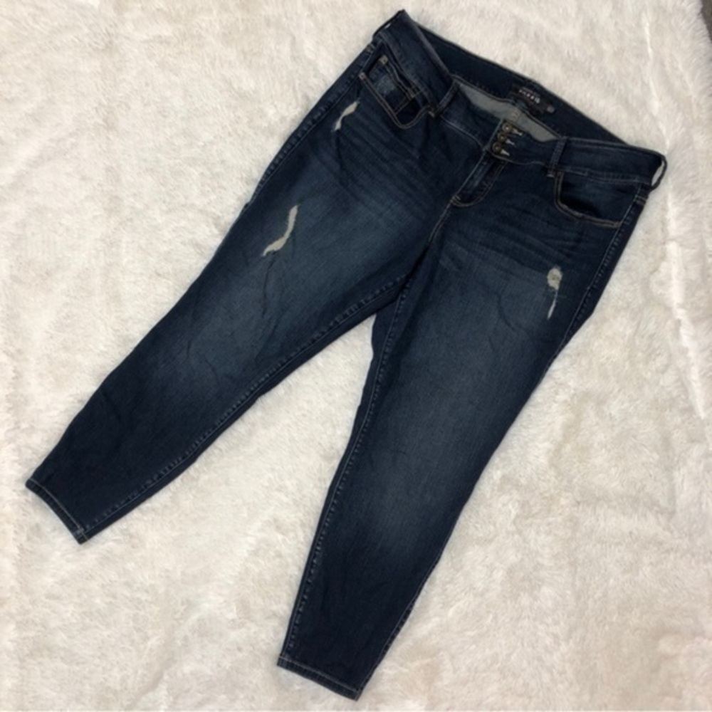Torrid Premium Dark Blue Distressed Denim Triple Button Jeggings Jeans, Sz. 20 S